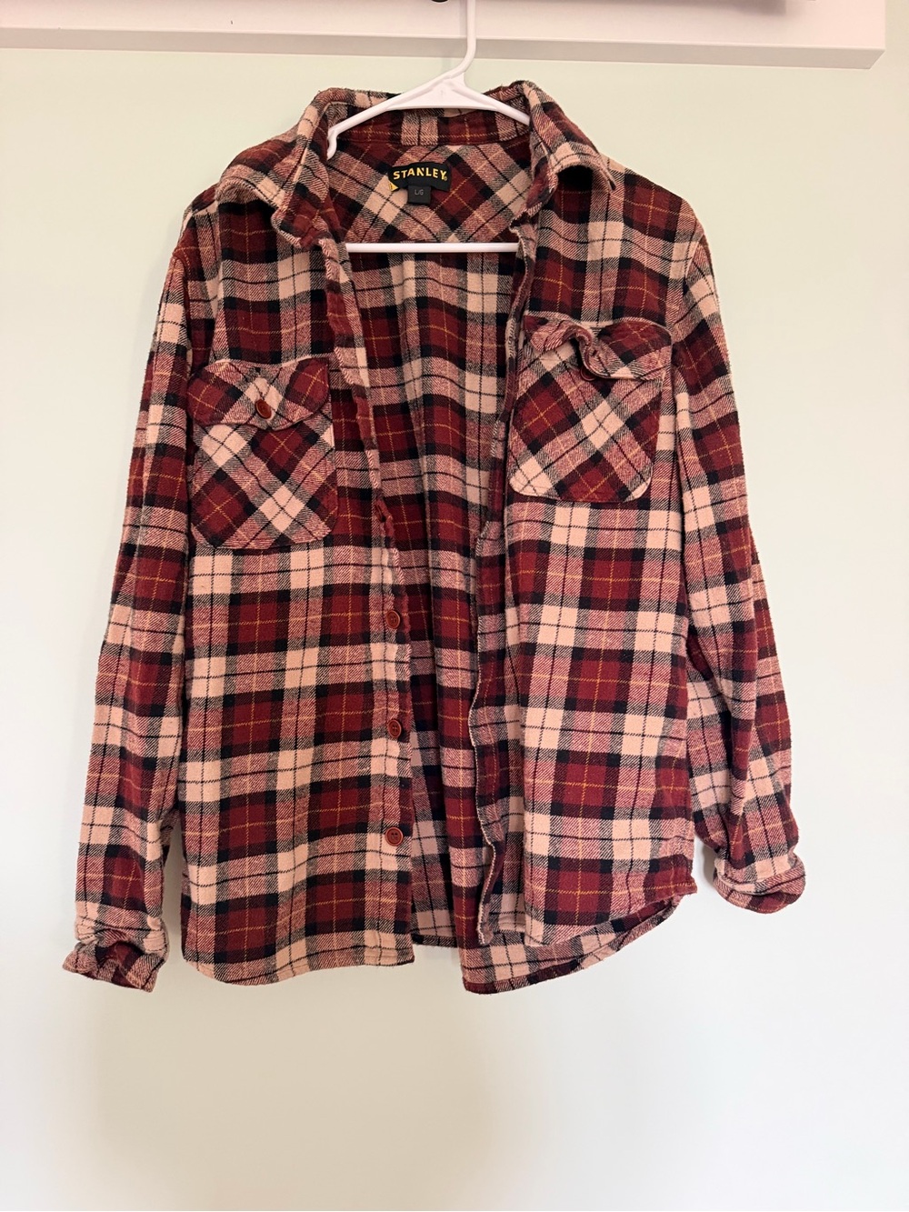 Stanley Men’s Burgundy and Cream Plaid Button-Down Shirt